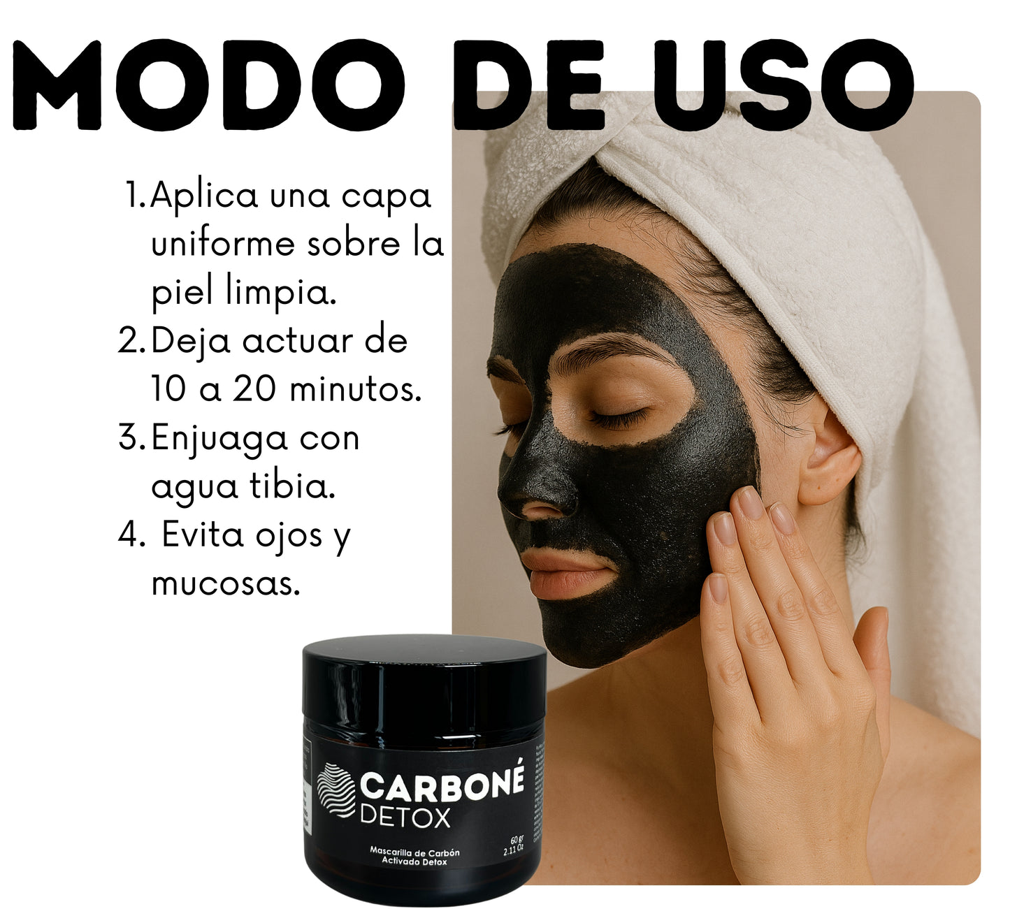 Carboné Detox 60g. | Mascarilla Facial de Carbón Activado para Limpieza Profunda, Eliminación de Impurezas y Control Total de Grasa en la Piel