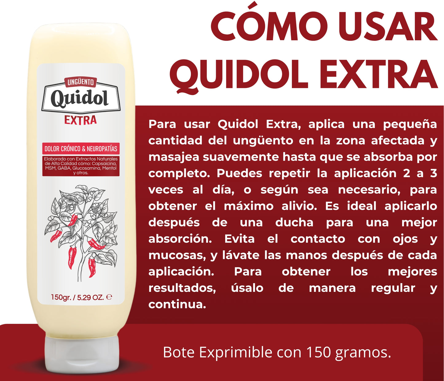 Quidol Extra 150gr. | Alivio Potente para Neuropatía, Dolor Nervioso y Articular – Fórmula Avanzada con Capsaicina, MSM y GABA