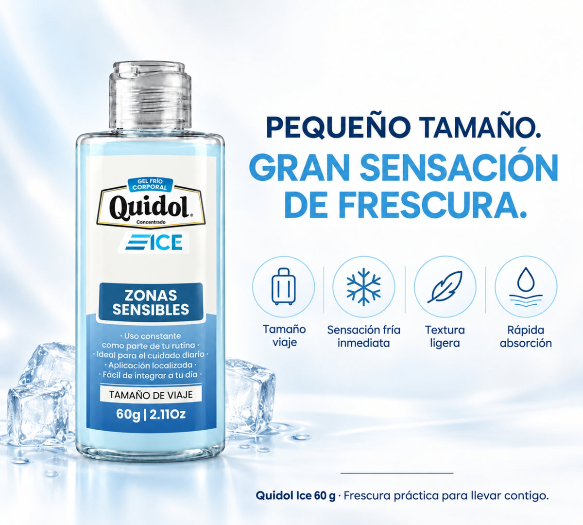 Quidol Ice 60gr. | Gel Extra Frío para Molestias Musculares, Articulares y Después del Ejercicio – Tamaño Viaje