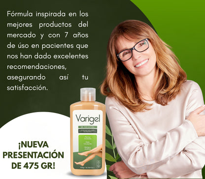 Varigel 475gr. | Alivio para Varices, Hinchazón y Piernas Cansadas con Efecto Refrescante Inmediato