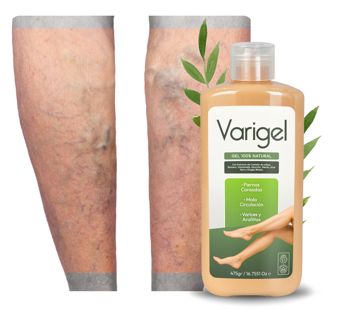 Varigel 475gr. | Alivio para Varices, Hinchazón y Piernas Cansadas con Efecto Refrescante Inmediato