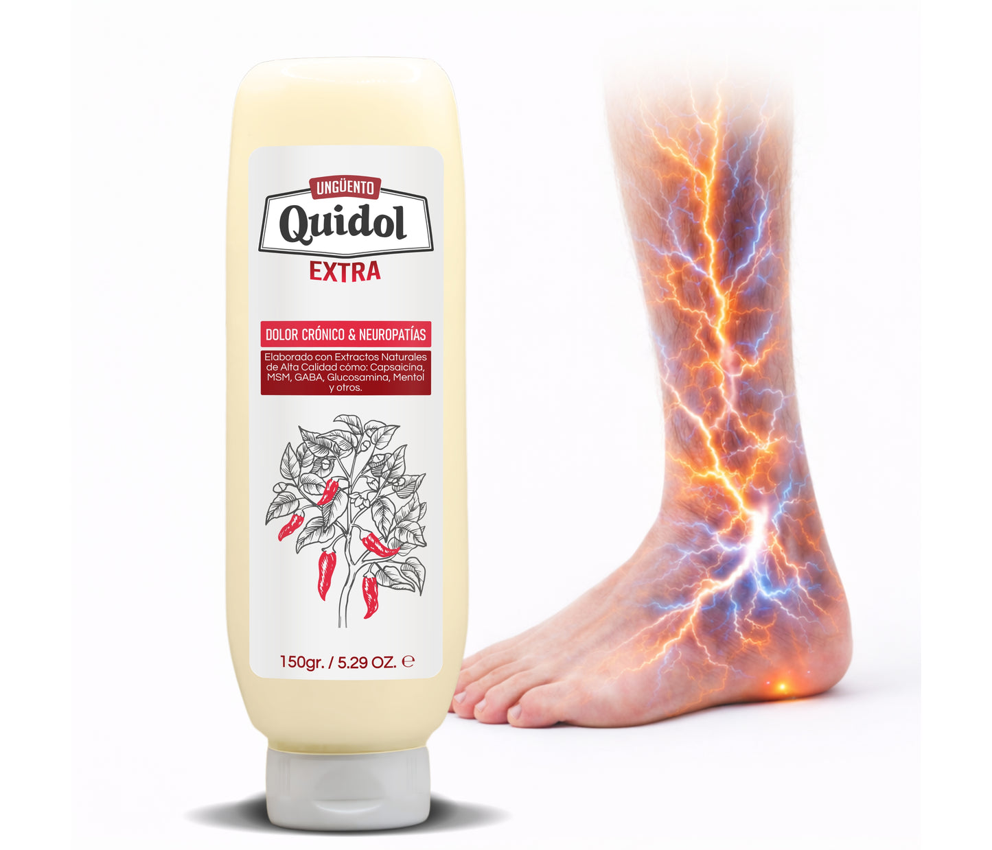 Quidol Extra 150gr. | Alivio Potente para Neuropatía, Dolor Nervioso y Articular – Fórmula Avanzada con Capsaicina, MSM y GABA