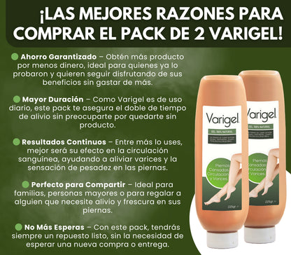 Varigel 225gr. | Alivio para Varices, Hinchazón y Piernas Cansadas con Efecto Refrescante Inmediato