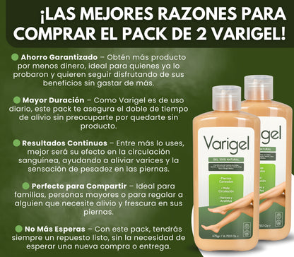 Varigel 475gr. | Alivio para Varices, Hinchazón y Piernas Cansadas con Efecto Refrescante Inmediato
