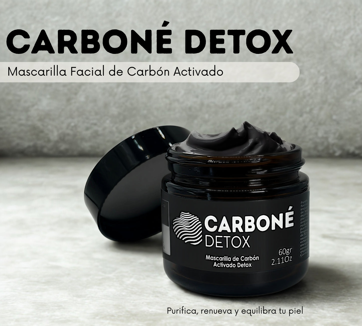 Carboné Detox 60g. | Mascarilla Facial de Carbón Activado para Limpieza Profunda, Eliminación de Impurezas y Control Total de Grasa en la Piel