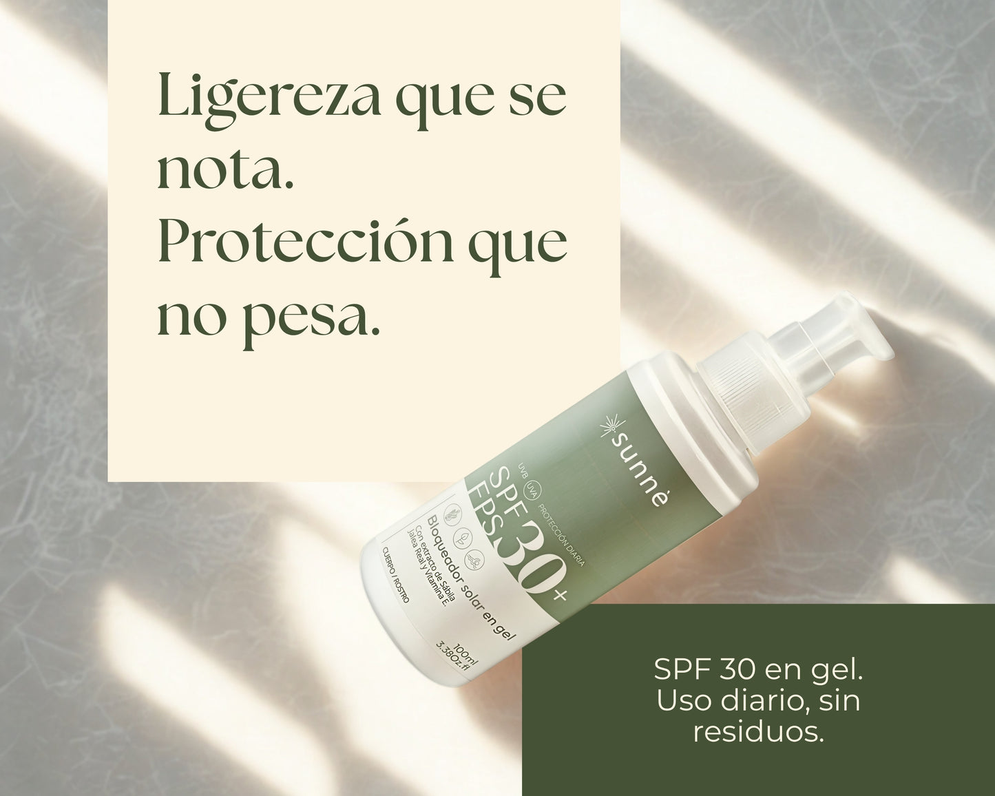 Sunnè 100ml. | Bloqueador solar facial en gel FPS 30 – Protección contra sol y luz azul – Control de grasa, uso diario y acabado mate