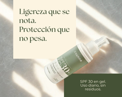 Sunnè 100ml. | Bloqueador solar facial en gel FPS 30 – Protección contra sol y luz azul – Control de grasa, uso diario y acabado mate