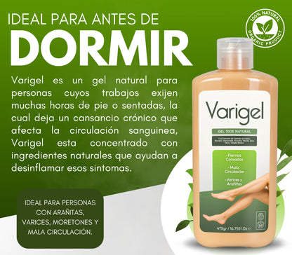 Varigel 475gr. | Alivio para Varices, Hinchazón y Piernas Cansadas con Efecto Refrescante Inmediato