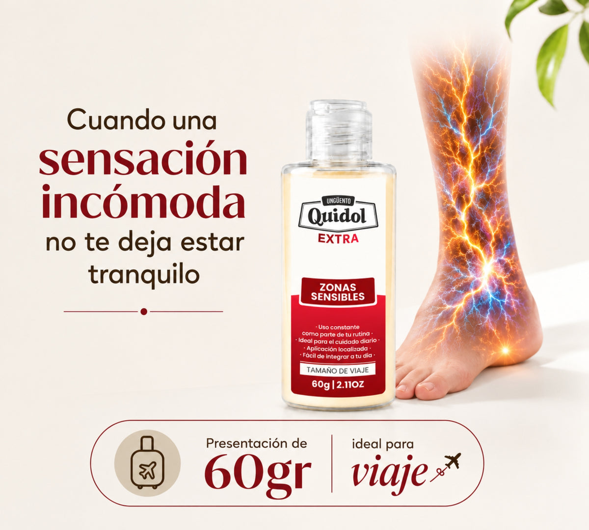 Quidol Extra 60 g | Crema de sensación intensa para dolor nervioso, hormigueo y molestias localizadas