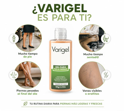 Varigel 60 g | Gel refrescante para piernas cansadas, pesadez y sensación de fatiga