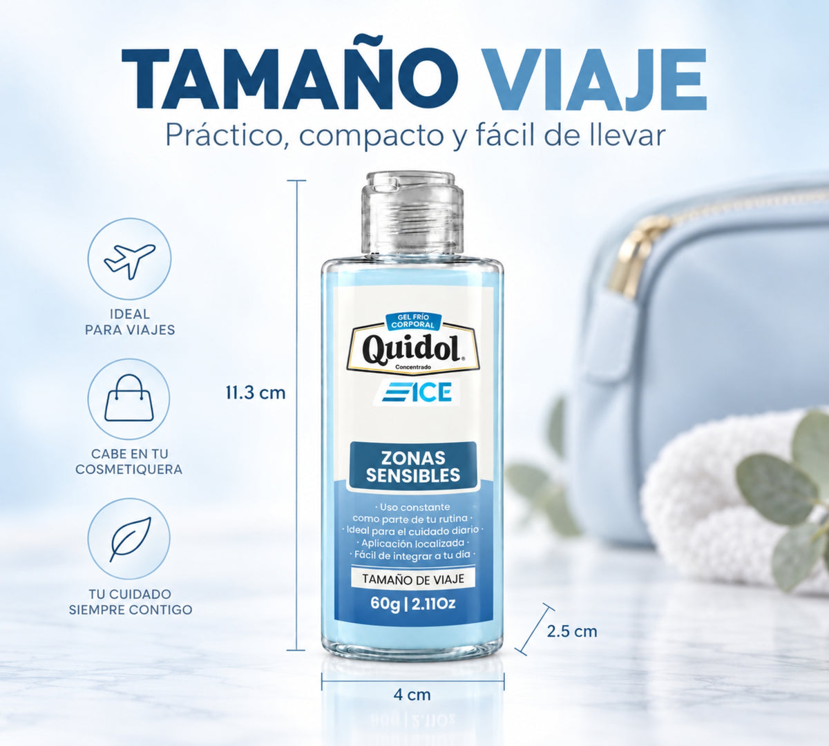 Quidol Ice 60gr. | Gel Extra Frío para Molestias Musculares, Articulares y Después del Ejercicio – Tamaño Viaje
