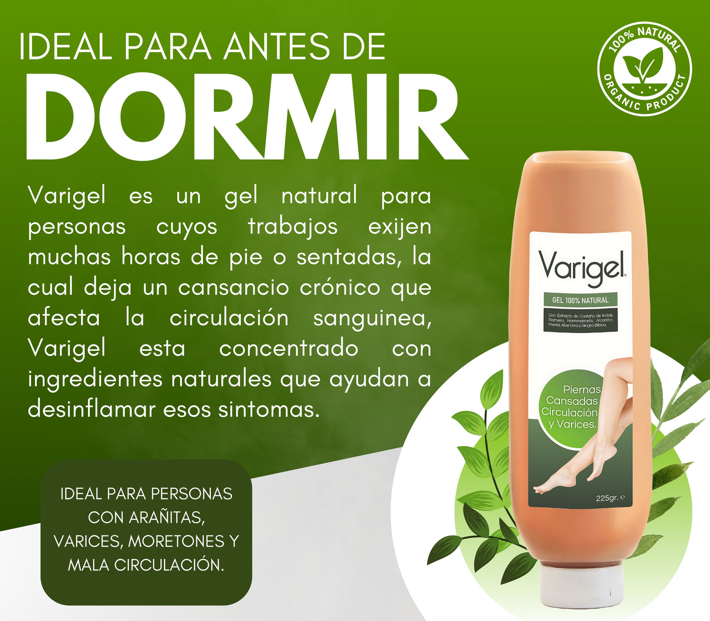 Varigel 225gr. | Alivio para Varices, Hinchazón y Piernas Cansadas con Efecto Refrescante Inmediato