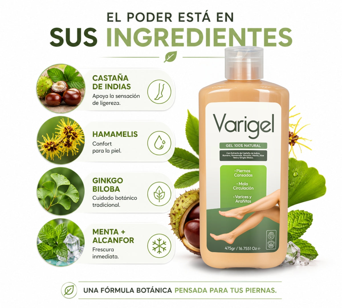 Varigel 475 g 2 Pack | Gel para Varices, Piernas Cansadas, Hinchazón, Pesadez y Mala Circulación