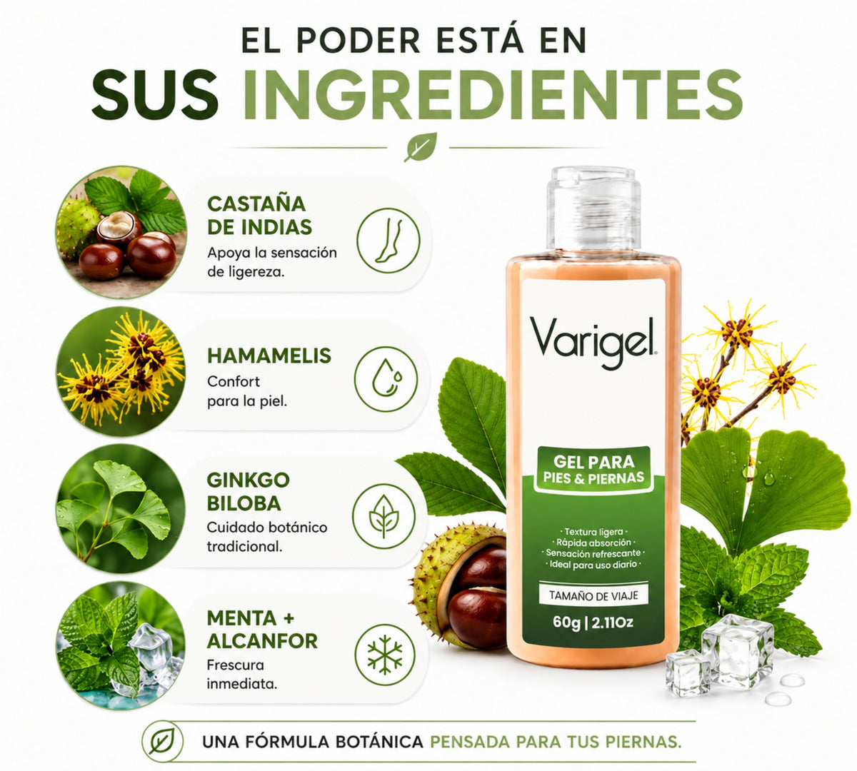 Varigel 60 g | Gel refrescante para piernas cansadas, pesadez y sensación de fatiga
