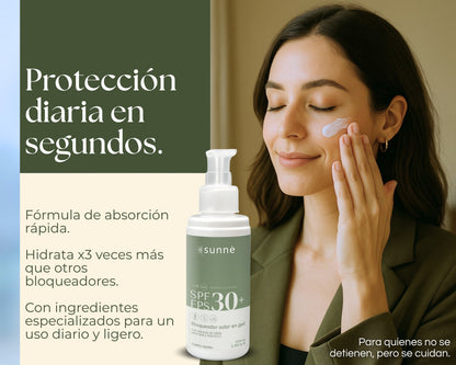 Sunnè 100ml. | Bloqueador solar facial en gel FPS 30 – Protección contra sol y luz azul – Control de grasa, uso diario y acabado mate