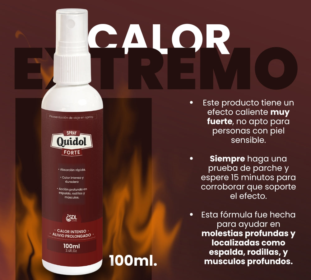 Quidol Forte Spray 100ml. – Calor Extremo de Acción Inmediata para Activación Muscular y Aplicación sin Contacto