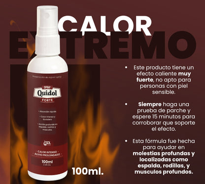 Quidol Forte Spray 100ml. – Calor Extremo de Acción Inmediata para Activación Muscular y Aplicación sin Contacto