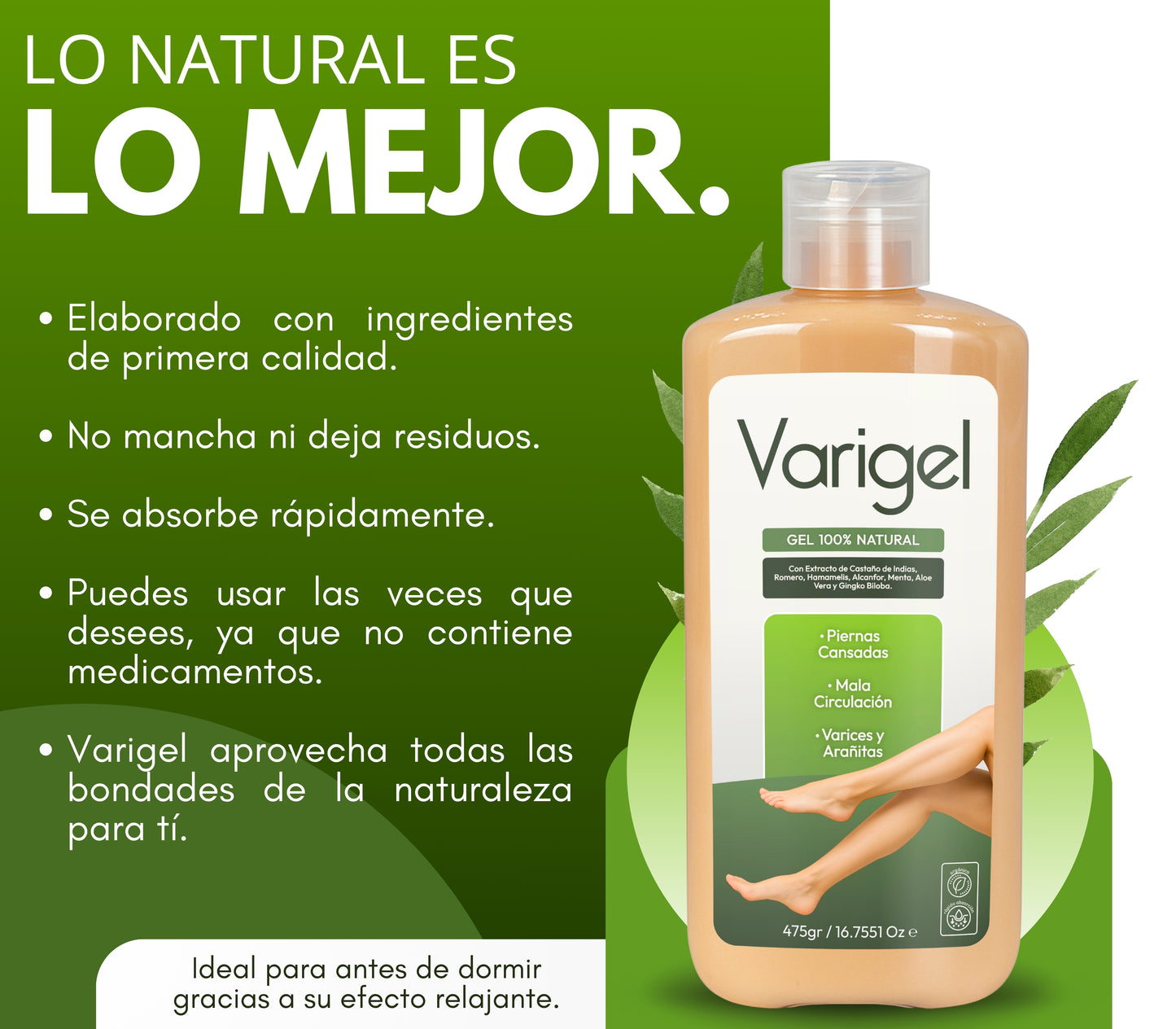 Varigel 475gr. | Alivio para Varices, Hinchazón y Piernas Cansadas con Efecto Refrescante Inmediato