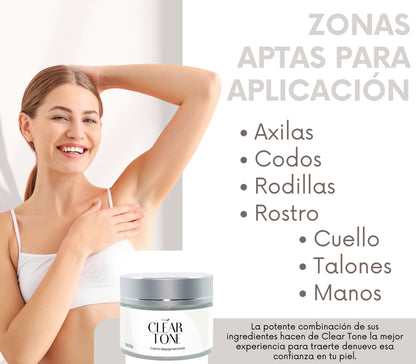 Clear Tone 50g. | Crema Despigmentante para Axilas, Rodillas, Codos, Cuello, Rostro y Manos – Ayuda a Aclarar Manchas por Sol, Edad y Desequilibrios Hormonales