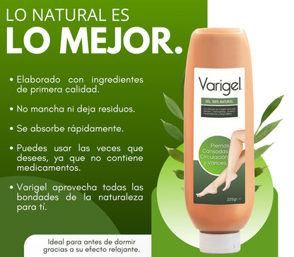 Varigel 225gr. | Alivio para Varices, Hinchazón y Piernas Cansadas con Efecto Refrescante Inmediato