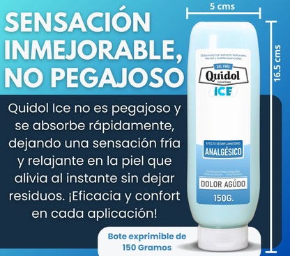 Quidol Ice 150gr. | Gel Extra Frío para Alivio Inmediato de Dolor Muscular y Articular – Efecto Cooling Intenso con Mentol, Árnica y Aloe Vera