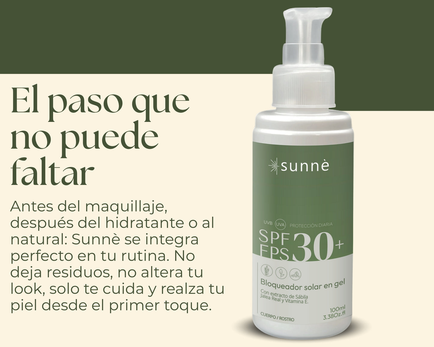 Sunnè 100ml. | Bloqueador solar facial en gel FPS 30 – Protección contra sol y luz azul – Control de grasa, uso diario y acabado mate