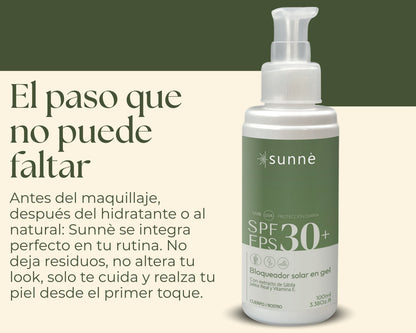 Sunnè 100ml. | Bloqueador solar facial en gel FPS 30 – Protección contra sol y luz azul – Control de grasa, uso diario y acabado mate