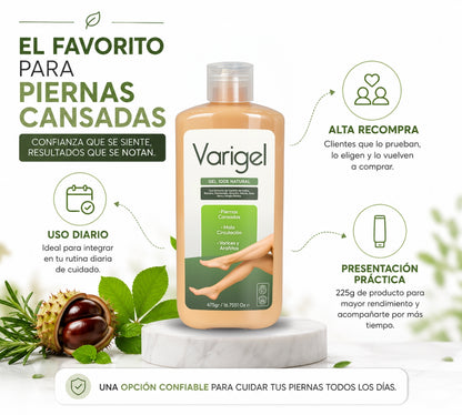 Varigel 475 g 2 Pack | Gel para Varices, Piernas Cansadas, Hinchazón, Pesadez y Mala Circulación