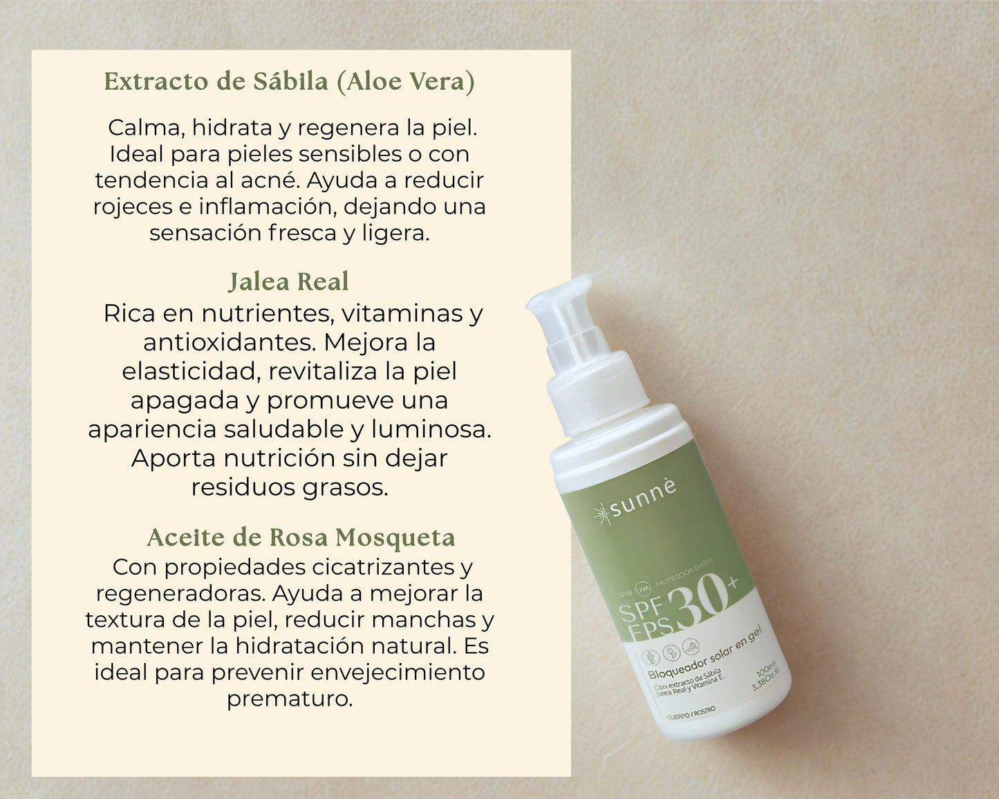 Sunnè 100ml. | Bloqueador solar facial en gel FPS 30 – Protección contra sol y luz azul – Control de grasa, uso diario y acabado mate