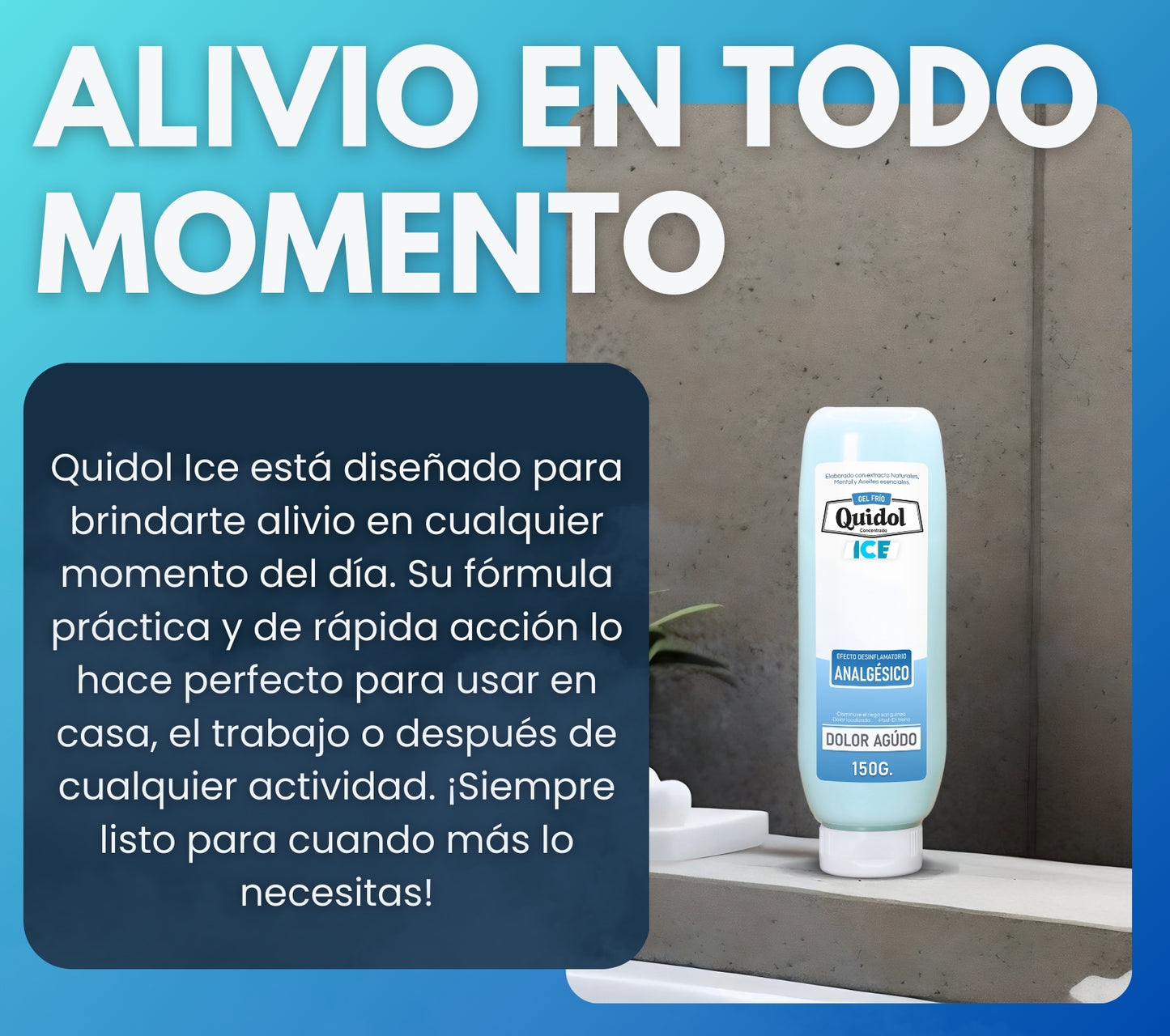 Quidol Ice 150gr. | Gel Extra Frío para Alivio Inmediato de Dolor Muscular y Articular – Efecto Cooling Intenso con Mentol, Árnica y Aloe Vera