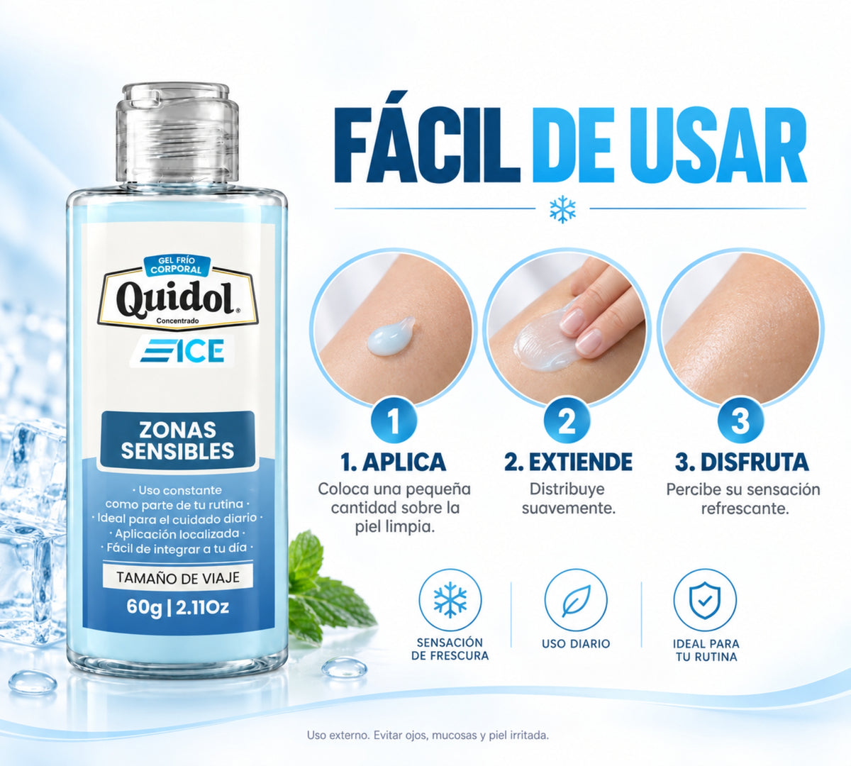 Quidol Ice 60gr. | Gel Extra Frío para Molestias Musculares, Articulares y Después del Ejercicio – Tamaño Viaje