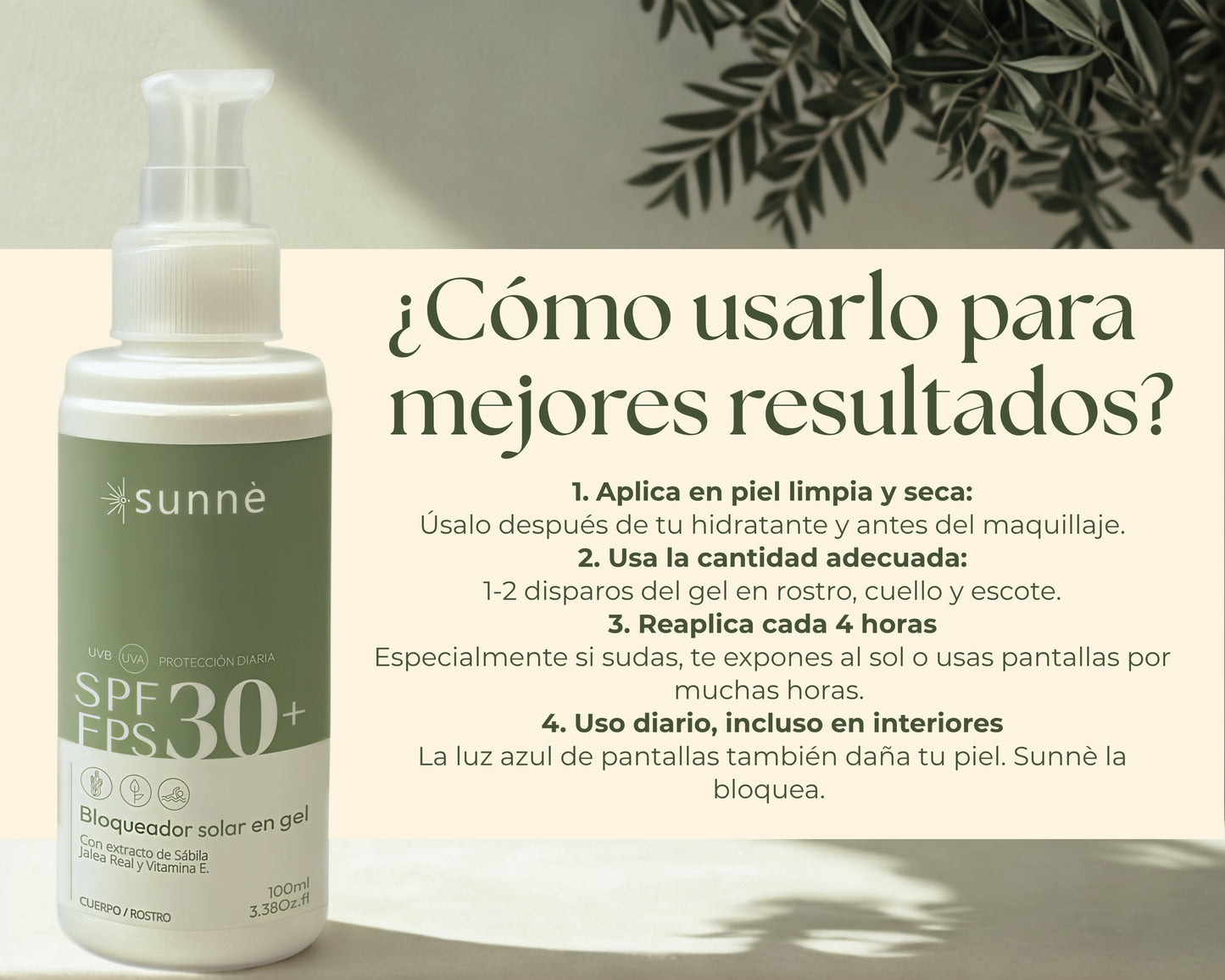 Sunnè 100ml. | Bloqueador solar facial en gel FPS 30 – Protección contra sol y luz azul – Control de grasa, uso diario y acabado mate