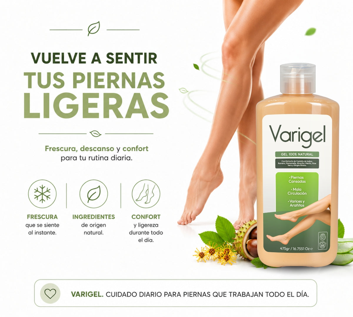 Varigel 475 g 2 Pack | Gel para Varices, Piernas Cansadas, Hinchazón, Pesadez y Mala Circulación