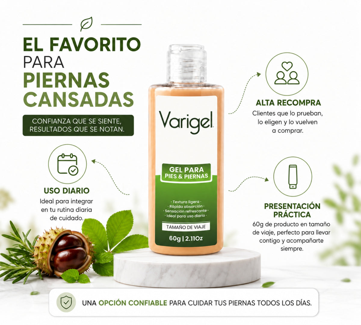 Varigel 60 g | Gel refrescante para piernas cansadas, pesadez y sensación de fatiga