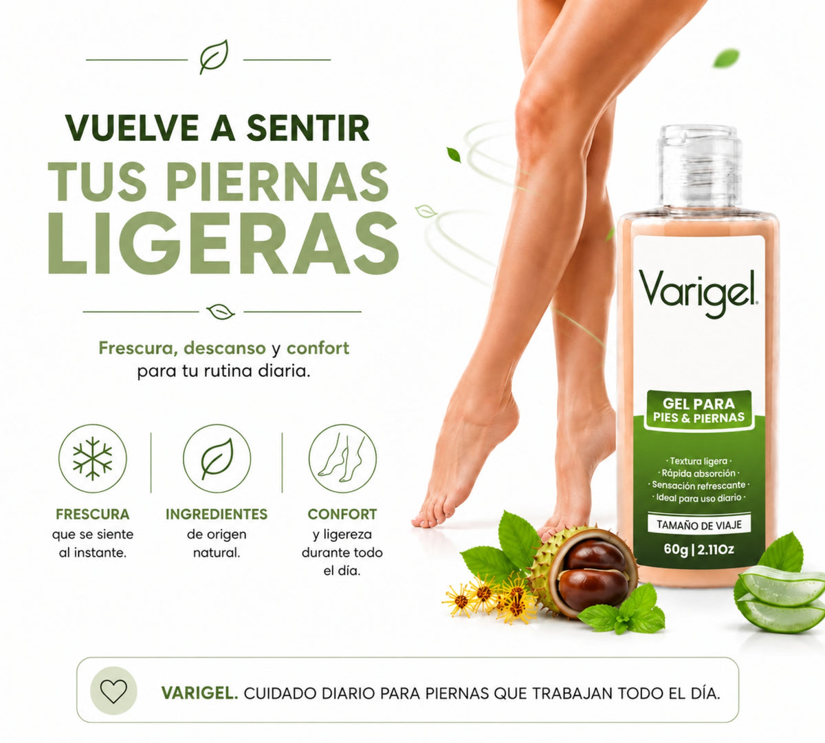 Varigel 60 g | Gel refrescante para piernas cansadas, pesadez y sensación de fatiga