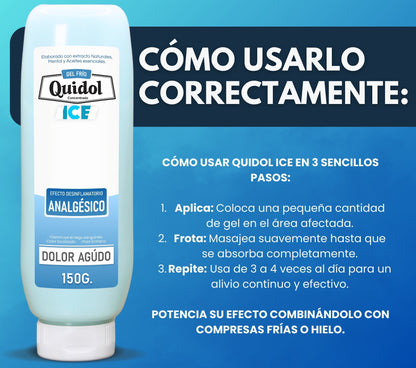 Quidol Ice 150gr. | Gel Extra Frío para Alivio Inmediato de Dolor Muscular y Articular – Efecto Cooling Intenso con Mentol, Árnica y Aloe Vera