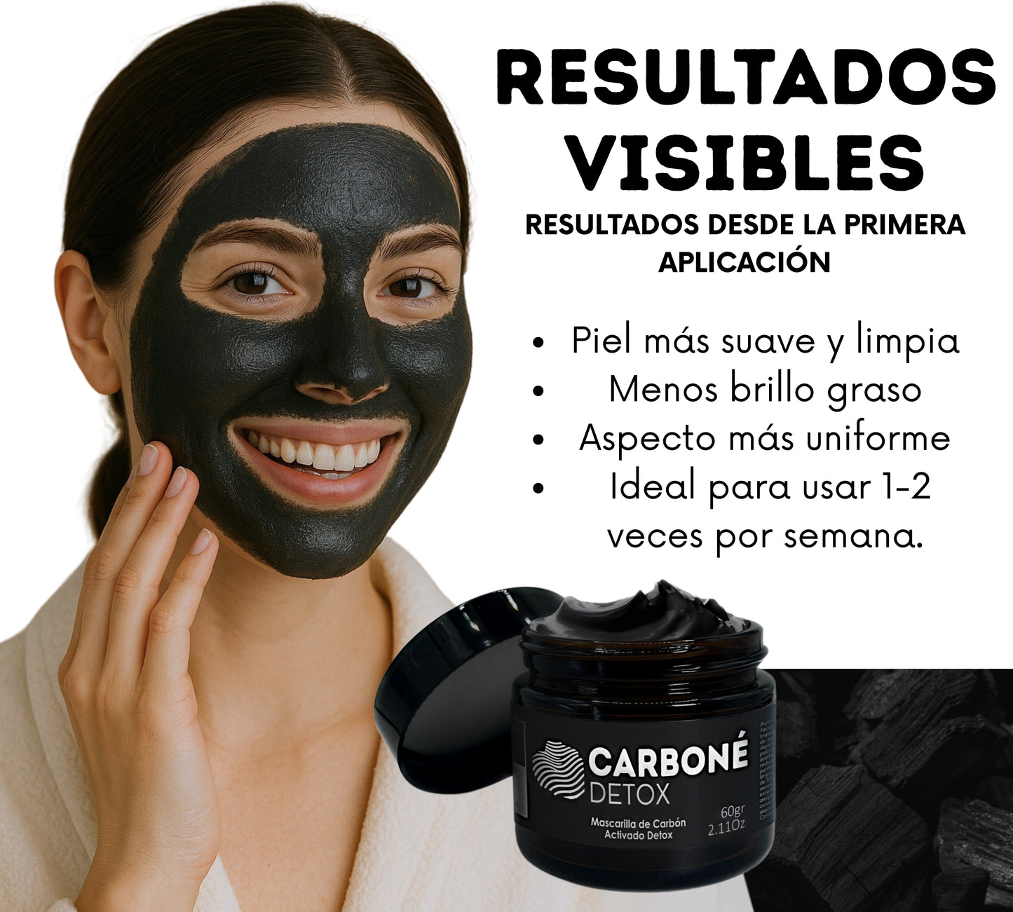 Carboné Detox 60g. | Mascarilla Facial de Carbón Activado para Limpieza Profunda, Eliminación de Impurezas y Control Total de Grasa en la Piel
